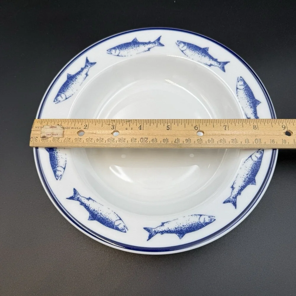 *Single Bowl* - Ten 10 Strawberry Street Fish Navy Rimmed Soup BOWL 8 7/8 Poland